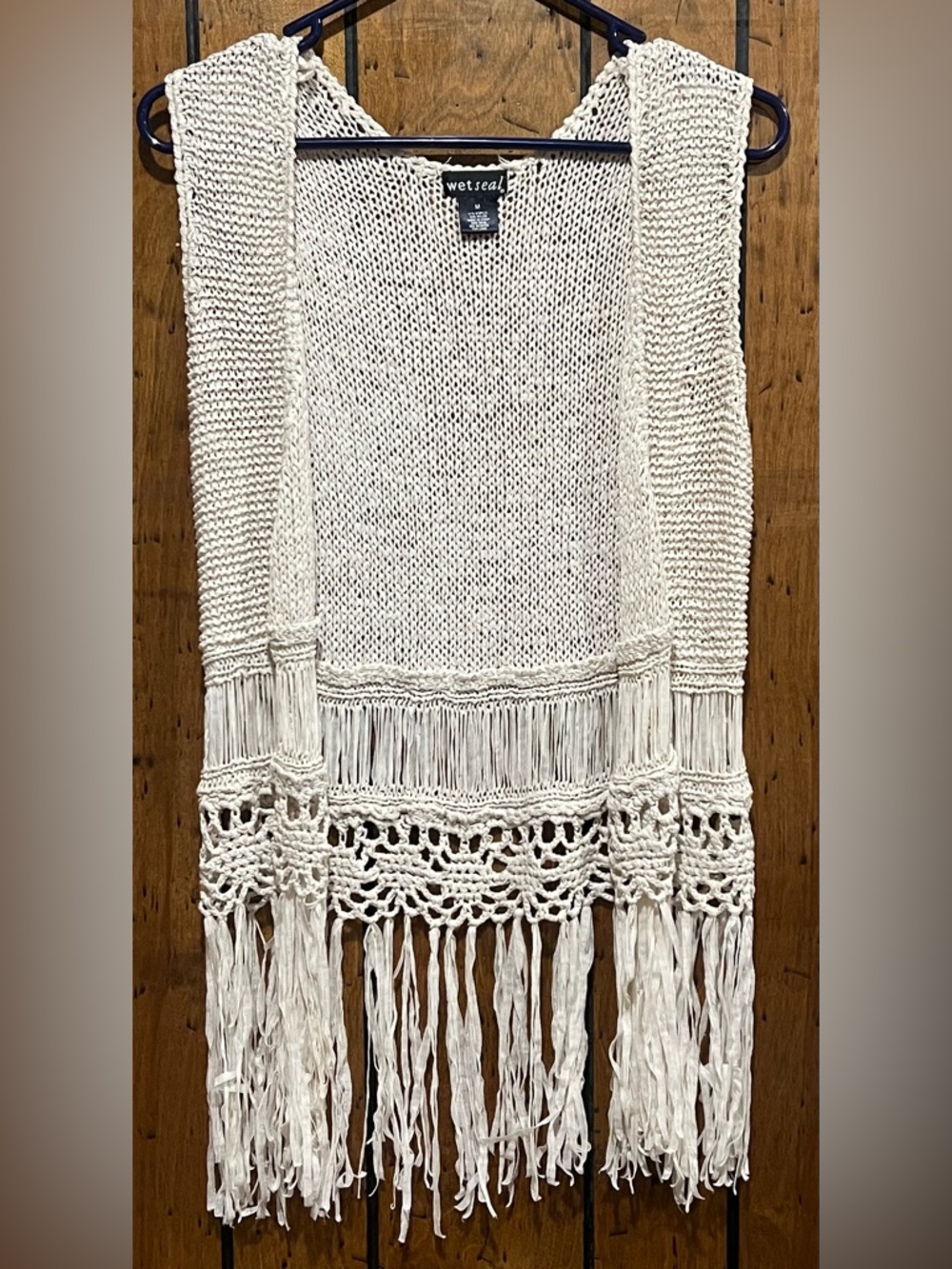 Wet Seal Cream Crochet Fringe Knit Vest size M
